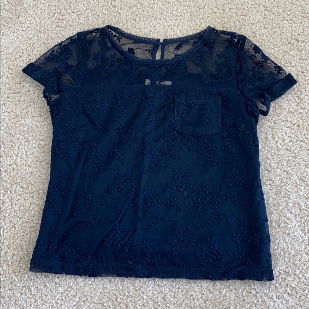 Navy Blue Lace Detail Top